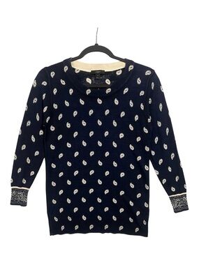 J.Crew Bandana Printed Tippi Sweater Women’s Small Navy Beige Paisley Wool H7144